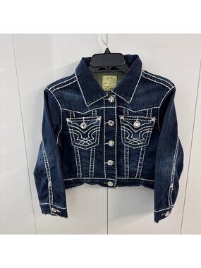 LA Idol USA Denim Jacket Women’s L Rhinestones Western Y2K Contrast Stitch